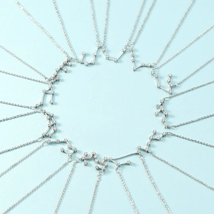 Zodiac Constellation Pendant Necklace Copper Zircon Celestial Star Sign Minimalist Clavicle Chain Jewelry For Women