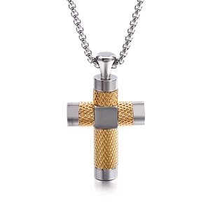 Zweifarbige Halskette aus Edelstahl mit Kreuzanhänger in Gold und Silber für Herren