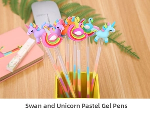 Creative pastel gel pens with silicone unicorn and flamingo toppers in a pen holder