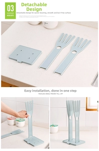 Close-up of detachable light blue plastic rack assembly showing parts and installation