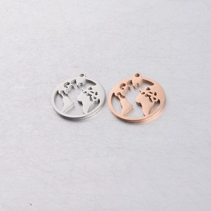 Hollow world map pendant in silver and rose gold stainless steel with a mirror finish