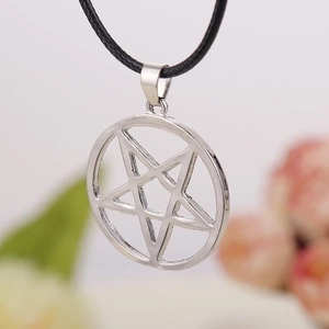 Pentagram Pendant Necklace Alloy Hollow Out Star Black Wax Rope Chain Adjustable Gothic Fashion Jewelry Unisex