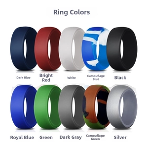 Selection of 8.7mm wide silicone rings in 10 colors including solid tones and camouflage