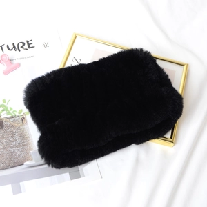 Winter Rex rabbit fur knitted neck warmer elastic snood scarf for women in solid black