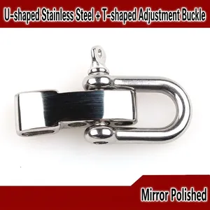 Polished stainless steel U-shackle with T-bar adjuster for paracord bracelet DIY