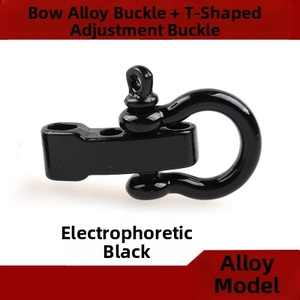 Close-up of black electrophoretic alloy U-shape shackle with adjustable T-bar buckle component