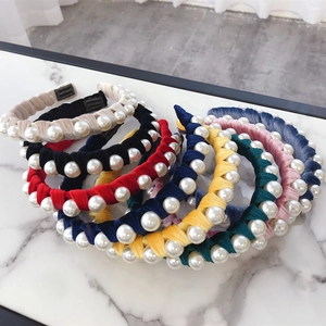 Luxurious velvet headband with large pearls, wide design in multiple elegant colors