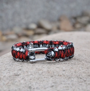 Outdoor survival paracord bracelet with red black white weave and 304 stainless steel buckle
