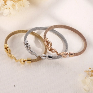 Mesh love heart titanium steel bracelet in gold, silver and rose gold for women