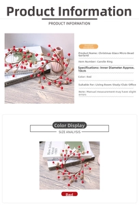 Detail of red Christmas glass bead wreath with 10cm inner diameter for candles