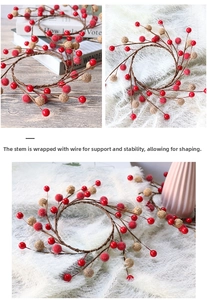 Detail of red and gold Christmas berry wreath with flexible inner wire for DIY shaping