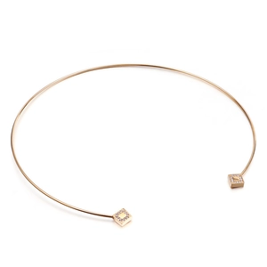Minimalist gold stainless steel open choker necklace with square diamond-set details