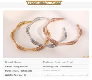 Three-piece set of stainless steel wavy bangles in gold rose gold and silver finishes