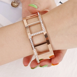 Fashionable rose gold striped titanium steel bangle with sparkling crystal embellishments