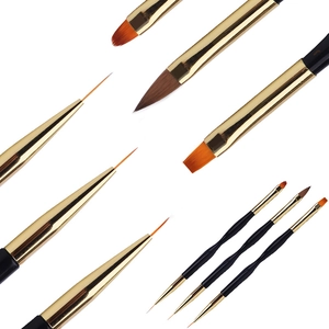 4-piece professional black and gold double-ended nail art brushes for lining and painting