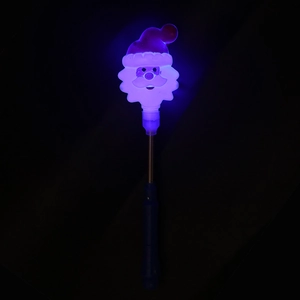 Glow-in-the-dark Santa Claus spring wand with vibrant blue and purple LED light effects