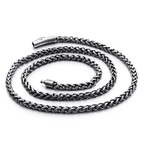 Men Chain Necklace Stainless Steel Woven Braid Wheat Link Retro Vintage Silver Color Punk Hip Hop Jewelry