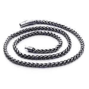 Vintage silver titanium steel woven chain necklace for men with a cylinder clasp finish