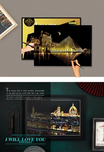 DIY colorful city night scene scratch art with Paris and Florence landmarks