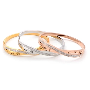 Crisscross Bangle Bracelet Stainless Steel Roman Numerals Micro Pave Cubic Zirconia Non-fading Fashion Jewelry For Women