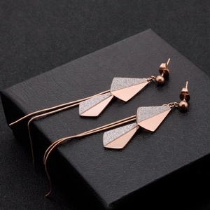 Women Titanium Steel Tassel Earrings Rose Gold Geometric Sequins Long Fringe Elegant Jewelry