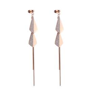 Elegant rose gold titanium steel leaf tassel drop earrings with sparkling sequins