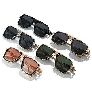 Retro square double bridge metal sunglasses in five color styles on white background