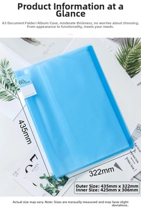 Blue A3 PP file folder with 60 clear pockets for storing artworks and large documents