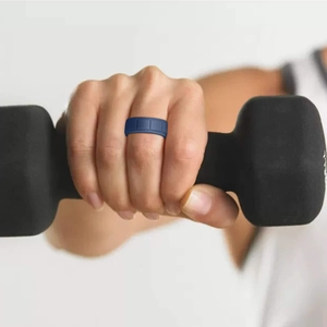 Navy blue silicone sports ring for men during weightlifting gym workout session
