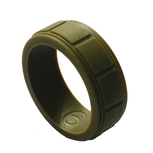 Olive green silicone sport ring with geometric textured pattern for men's fashion