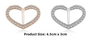 Macro shot of rhinestone-encrusted heart T-shirt clip, measuring 4.5cm by 3cm in size