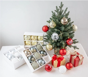 Assorted 8cm painted Christmas baubles in gift box with matte and glitter textures