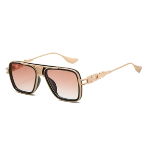 Square aviator sunglasses with gold metal frame and gradient lenses in 45-degree view