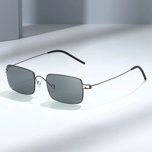 Men Rectangle Sunglasses Metal Frame UV400 Lightweight Retro Screwless Design Fashion Eyewear For Outdoor Travel