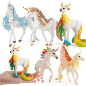 Set of 6 fantasy unicorn and pegasus figurines with detailed wings and colorful textures