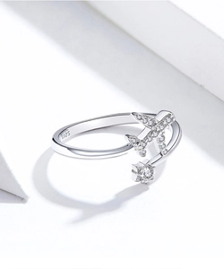 Detailed view of S925 sterling silver airplane ring with sparkling cubic zirconia stones