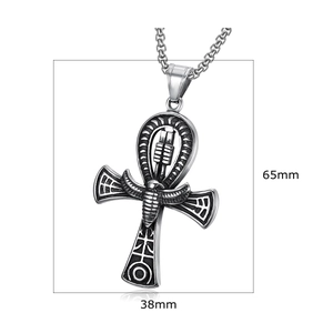Collier pendentif croix Ankh en argent vintage avec scarabée, taille 65mm