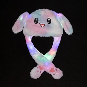 Plush Animal Hat Moving Ears LED Glowing Interactive Cartoon Rabbit Party Costume For Kids Adults