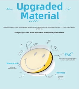 Detail of waterproof PVC smiley face sticker with trace-free 2500CPS adhesive backing