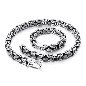Men's Byzantine Chain Necklace Heavy Stainless Steel Punk Retro Gothic Link Jewelry