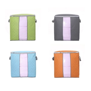 Set of 4 non-woven storage bags for clothes and quilts with clear window and handles