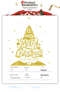 Detail specifications and size chart for golden glitter PVC Christmas tree wall sticker
