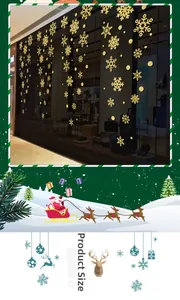 Detail view of golden Christmas snowflake and dot wall stickers for window decor