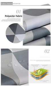Detail of waterproof polyester shower curtain with grey geometric pattern and 4-layer coating