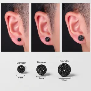 S925 silver stud earrings with black druzy crystal in 6mm, 8mm, and 10mm sizes