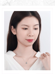Close-up of blue planet pendant necklace on model's neck for elegant styling