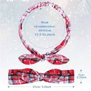 Christmas red plaid headband set with bunny ears and size dimensions in 40-82cm range