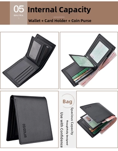 Detail view of men's trifold wallet showing multiple card slots and cash compartment