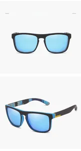 Detail of polarized cycling sunglasses featuring blue mirror lenses and matte black frames