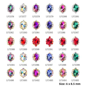 Macro shot of 6x8.5mm oval claw-set rhinestones in assorted colors for nail art designs